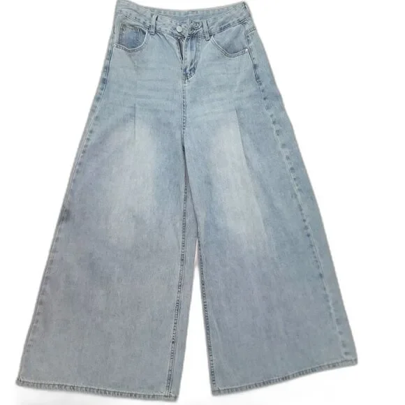 Women's Extra Wide Leg High Rise Front Pleated Jeans - Picture 12 of 12